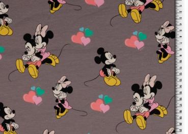 Jersey bedruckt - Micky & Minnie Maus verliebt auf Grau